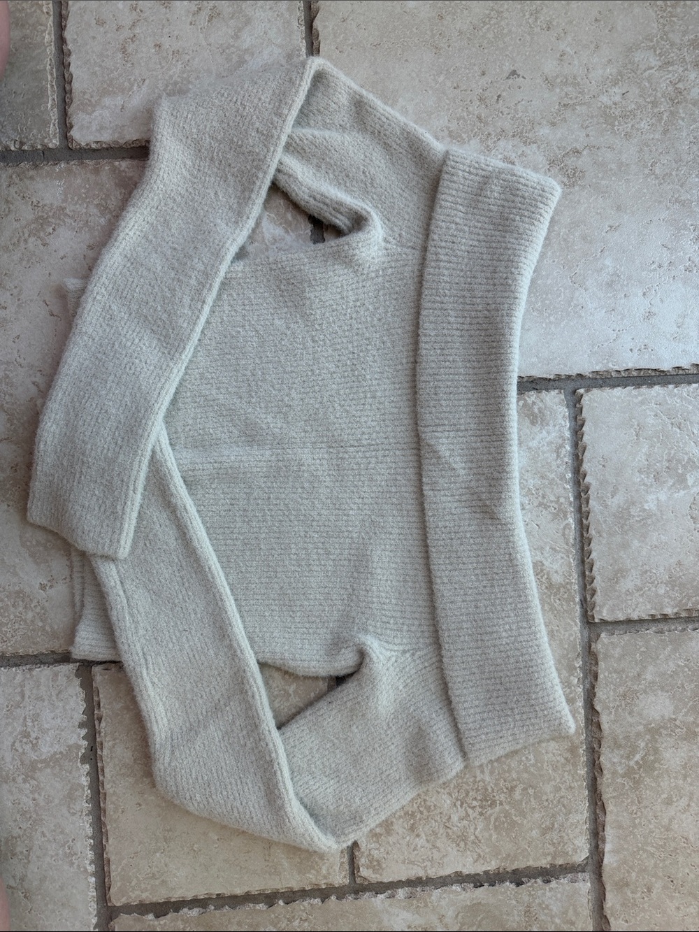 American Eagle Outfitters Cream Off-Shoulder Knit Sweater